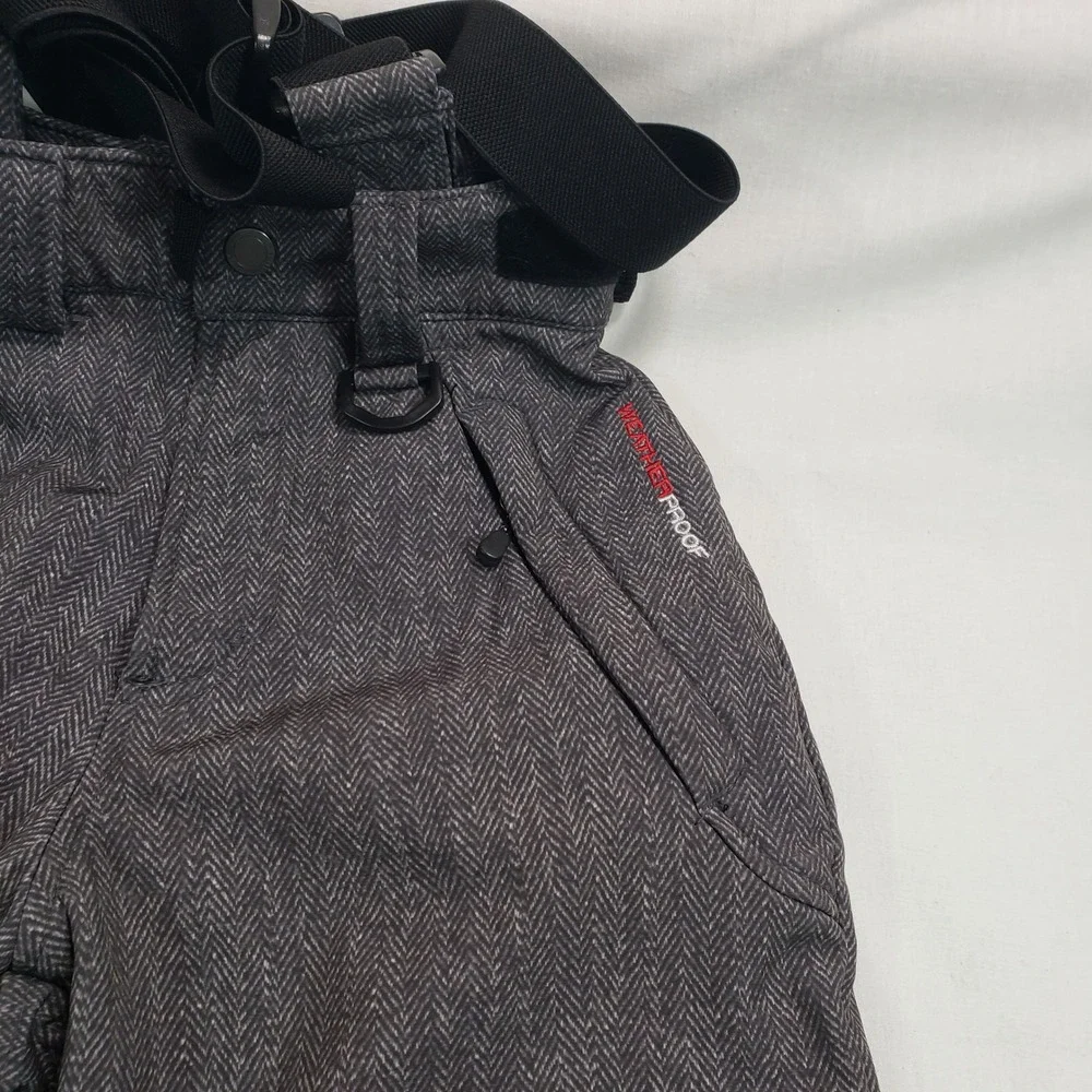 WEATHERPROOF 32 Degrees Kids Snow Pants Bib Ski Overalls Size 5/6 Gray Herringbo